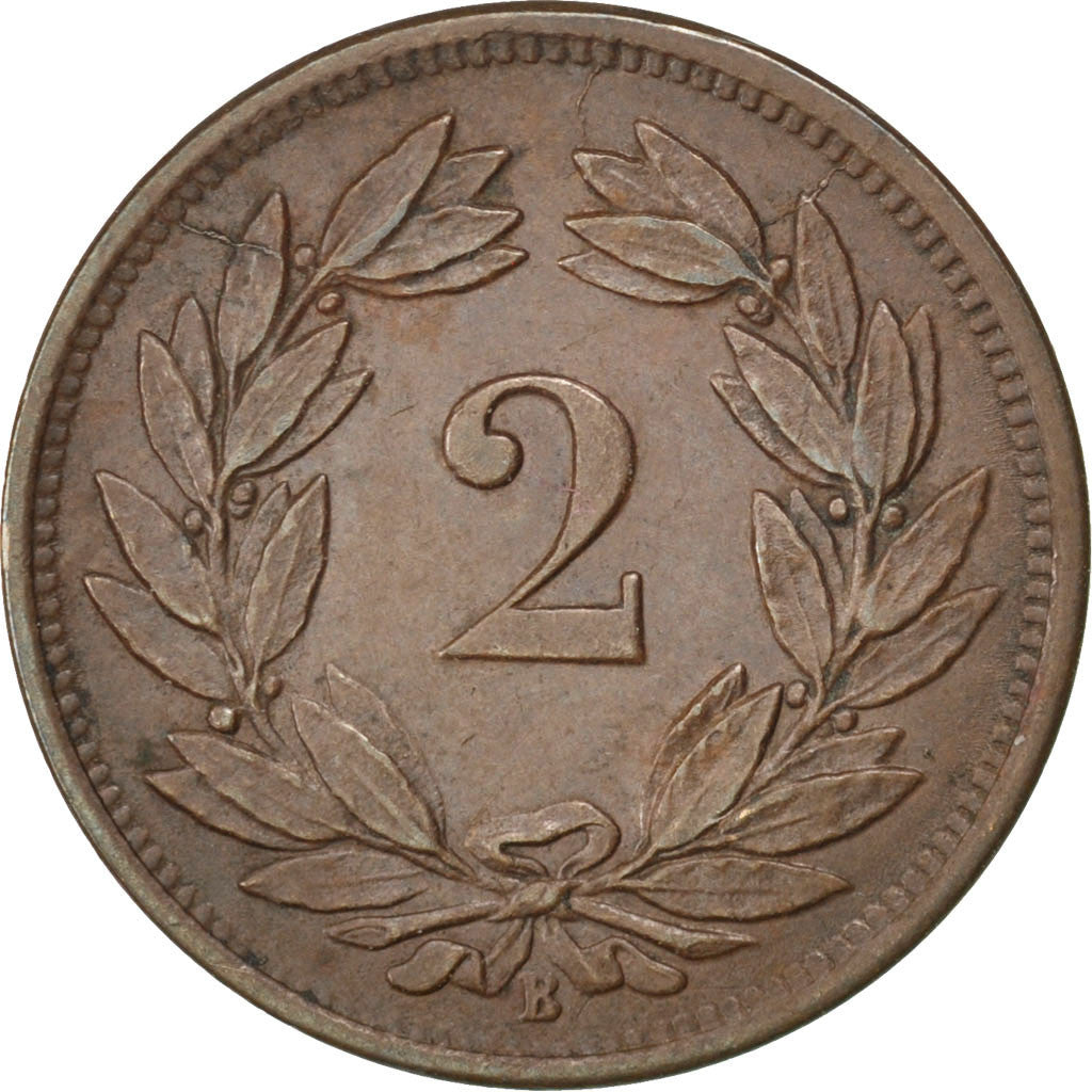 SWITZERLAND, 2 Rappen, 1870, Bern, KM #4.1, AU(55-58), Bronze, 20, 2.54