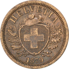 SWITZERLAND, 2 Rappen, 1879, Bern, KM #4.1, EF(40-45), Bronze, 20, 2.50