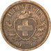 SWITZERLAND, 2 Rappen, 1879, Bern, KM #4.1, EF(40-45), Bronze, 20, 2.50