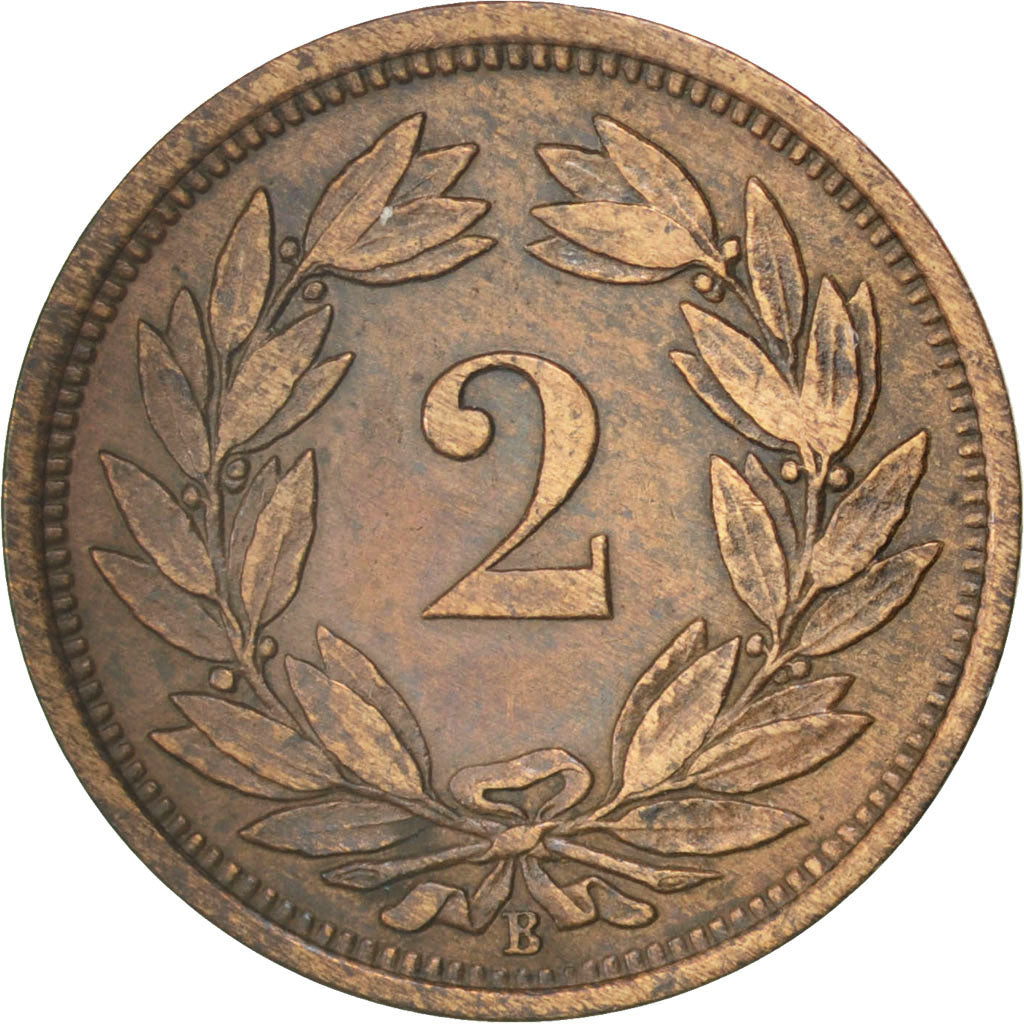 SWITZERLAND, 2 Rappen, 1879, Bern, KM #4.1, EF(40-45), Bronze, 20, 2.50