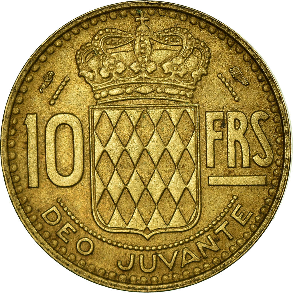 Moeda, Mónaco, Rainier III, 10 Francs, 1951, VF(30-35), Alumínio-Bronze