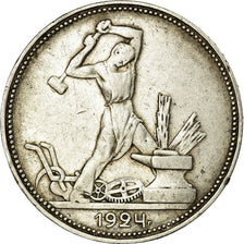 Coin, Russia, 50 Kopeks, 1924, Saint-Petersburg, EF(40-45), Silver, KM:89.1