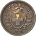 SWITZERLAND, 2 Rappen, 1875, Bern, KM #4.1, EF(40-45), Bronze, 20, 2.48