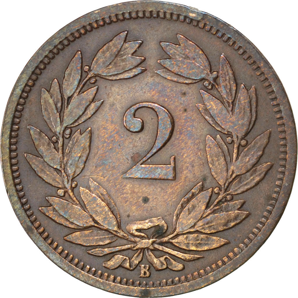 SWITZERLAND, 2 Rappen, 1875, Bern, KM #4.1, EF(40-45), Bronze, 20, 2.48