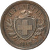 SWITZERLAND, 2 Rappen, 1883, Bern, KM #4.1, AU(50-53), Bronze, 20, 2.42