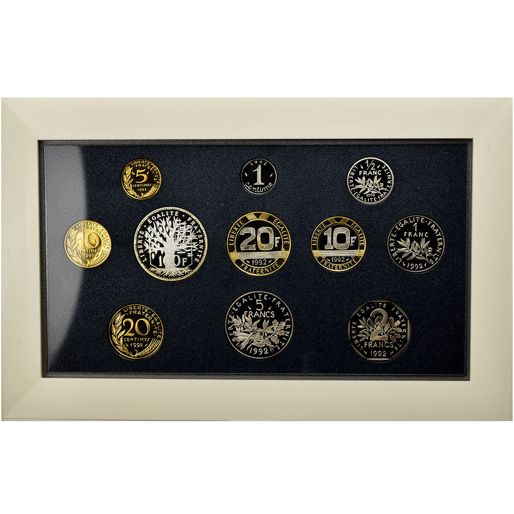 Coin, France, Proof Set Franc, 1992, Paris, MS(65-70), Gadoury:page 288