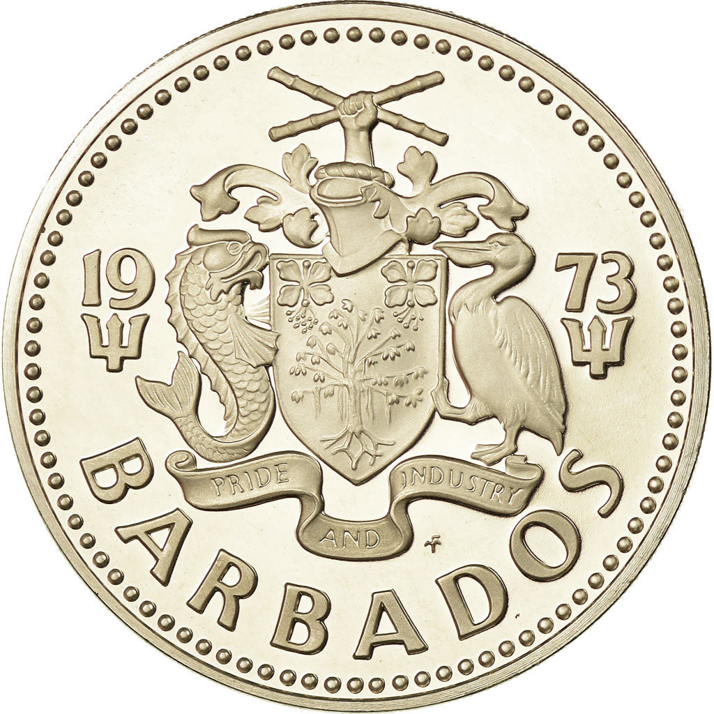 Moneda, Barbados, 2 Dollars, 1973, Franklin Mint, Proof, SC, Cobre - níquel