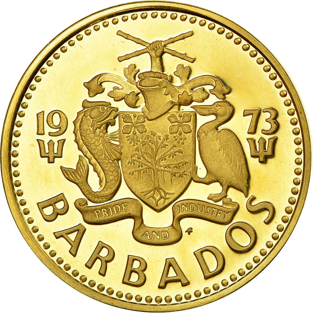 Coin, Barbados, 5 Cents, 1973, Franklin Mint, Proof, AU(55-58), Brass, KM:11