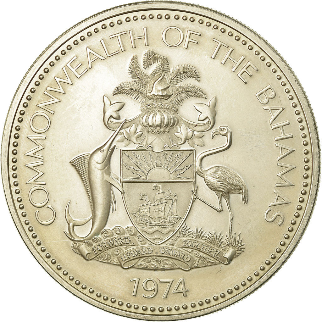 Coin, Bahamas, Elizabeth II, 5 Dollars, 1974, Franklin Mint, U.S.A., Proof