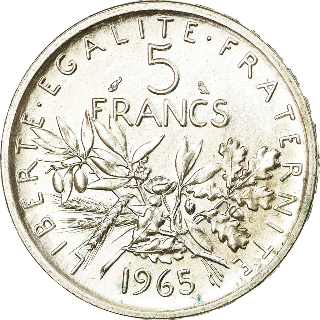 Munten, Frankrijk, Semeuse, 5 Francs, 1965, Paris, FDC, Zilver, KM:926