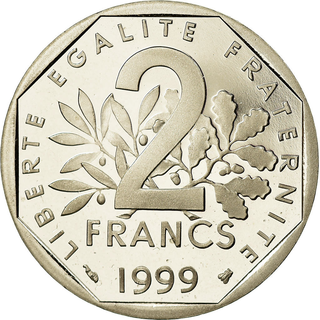 Moneda, Francia, Semeuse, 2 Francs, 1999, Paris, BE, FDC, Níquel, KM:942.2