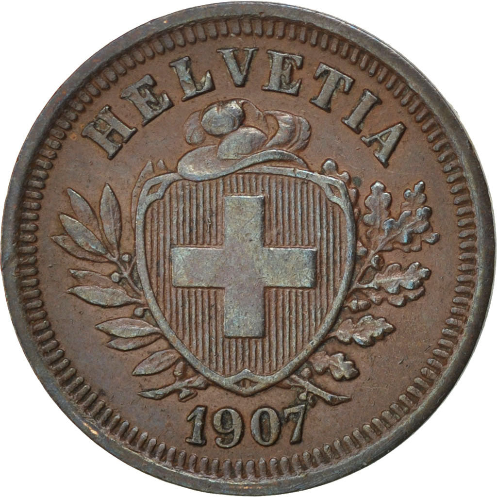 SWITZERLAND, Rappen, 1907, Bern, KM #3.2, AU(50-53), Bronze, 16, 1.44