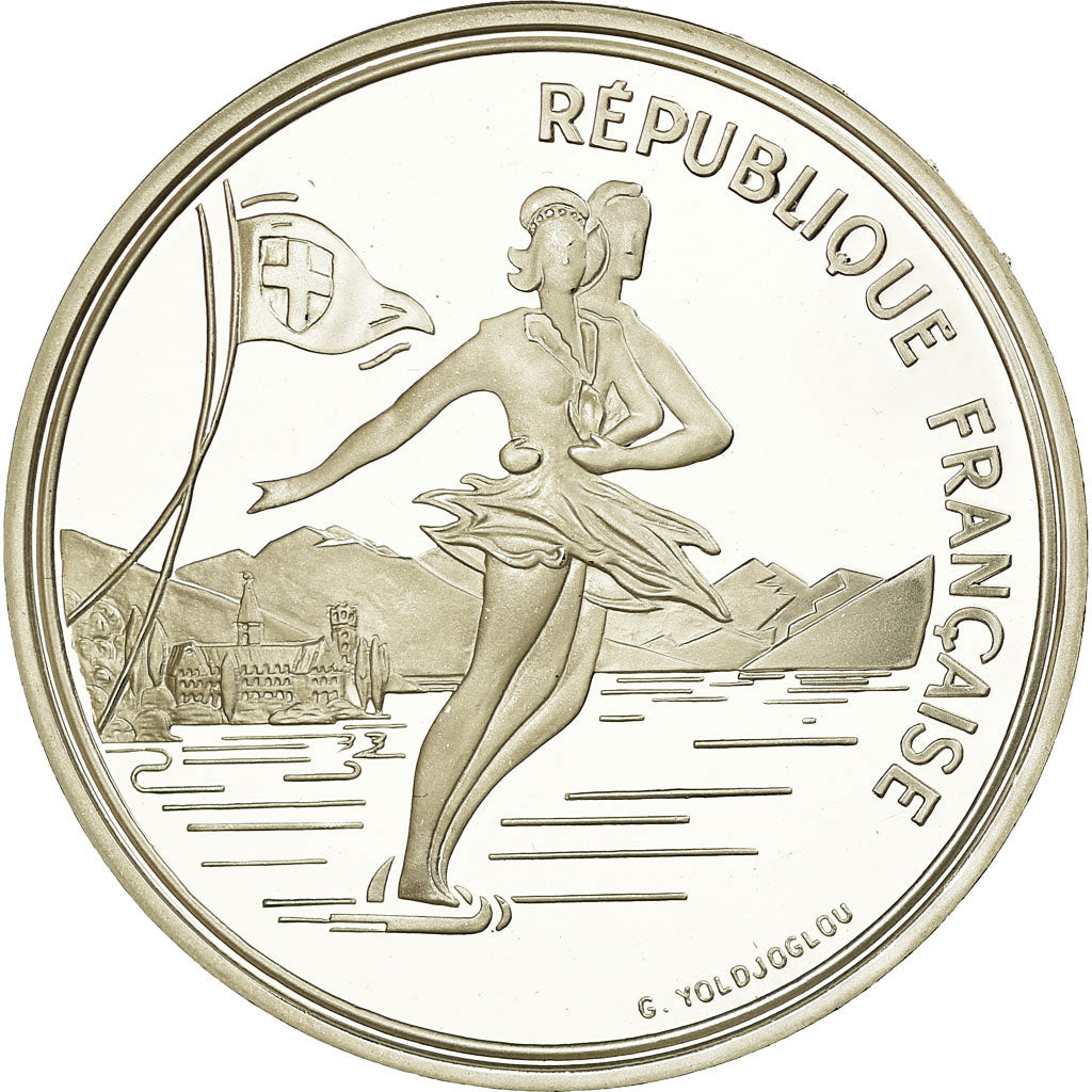 Munten, Frankrijk, Ice Skating Couple, 100 Francs, 1989, BE, FDC, Zilver