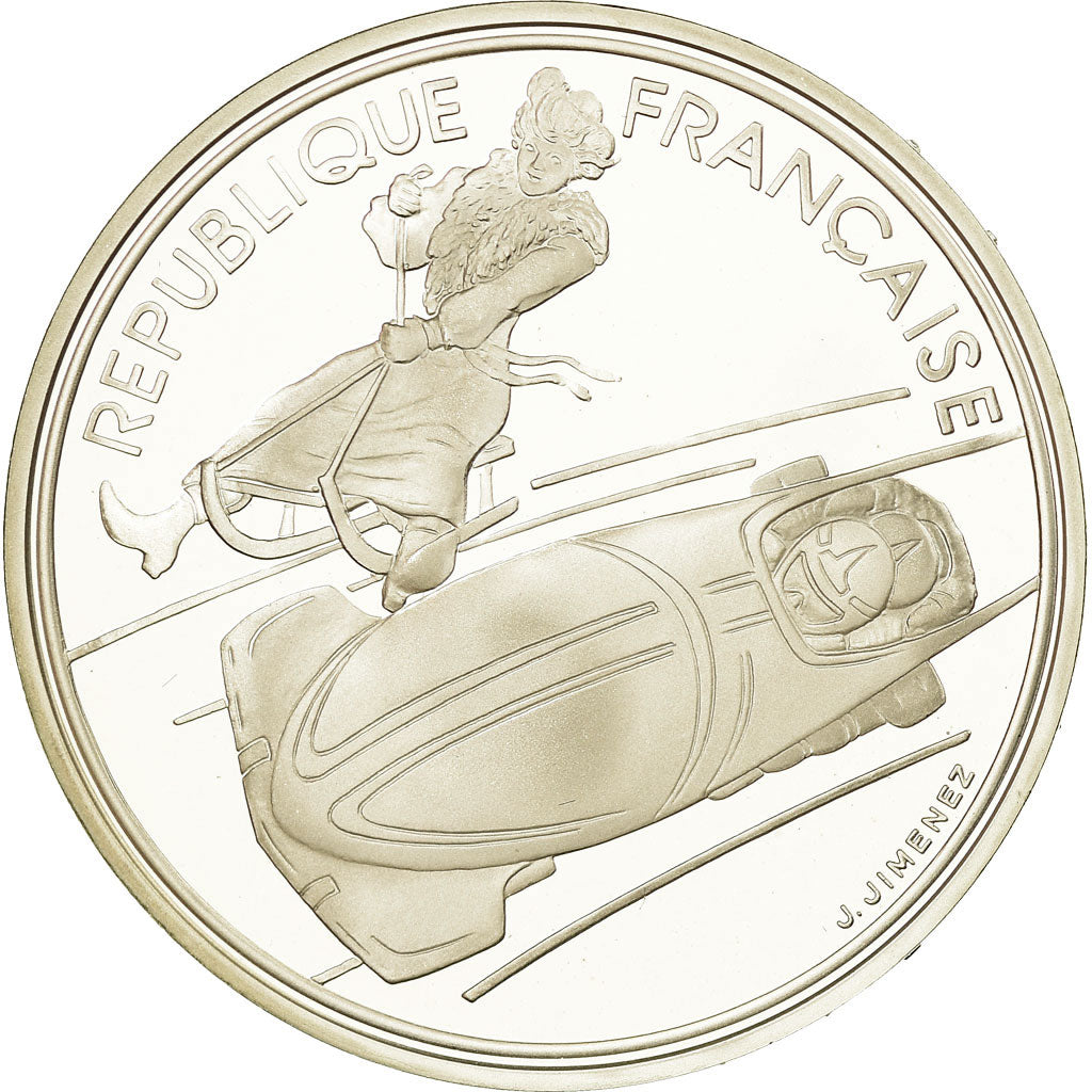 Munten, Frankrijk, Bobsledding, 100 Francs, 1990, BE, FDC, Zilver, KM:981