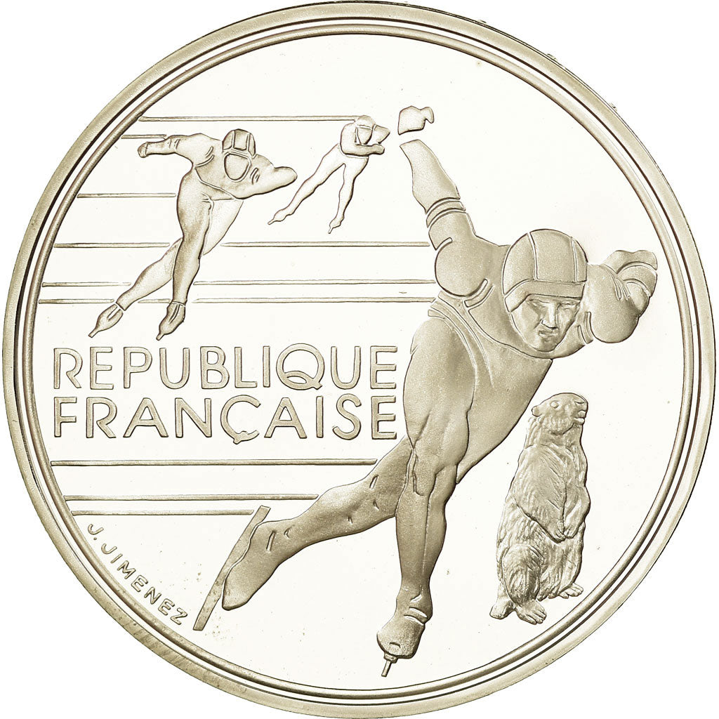 Moneda, Francia, Speed skaters, 100 Francs, 1990, BE, FDC, Plata, KM:980