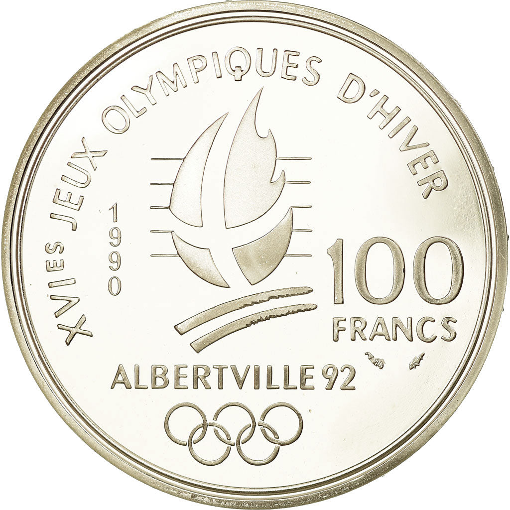 Moneda, Francia, Speed skaters, 100 Francs, 1990, BE, FDC, Plata, KM:980