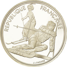 Moneta, Francja, Slalom skiers, 100 Francs, 1990, BE, MS(65-70), Srebro, KM:984