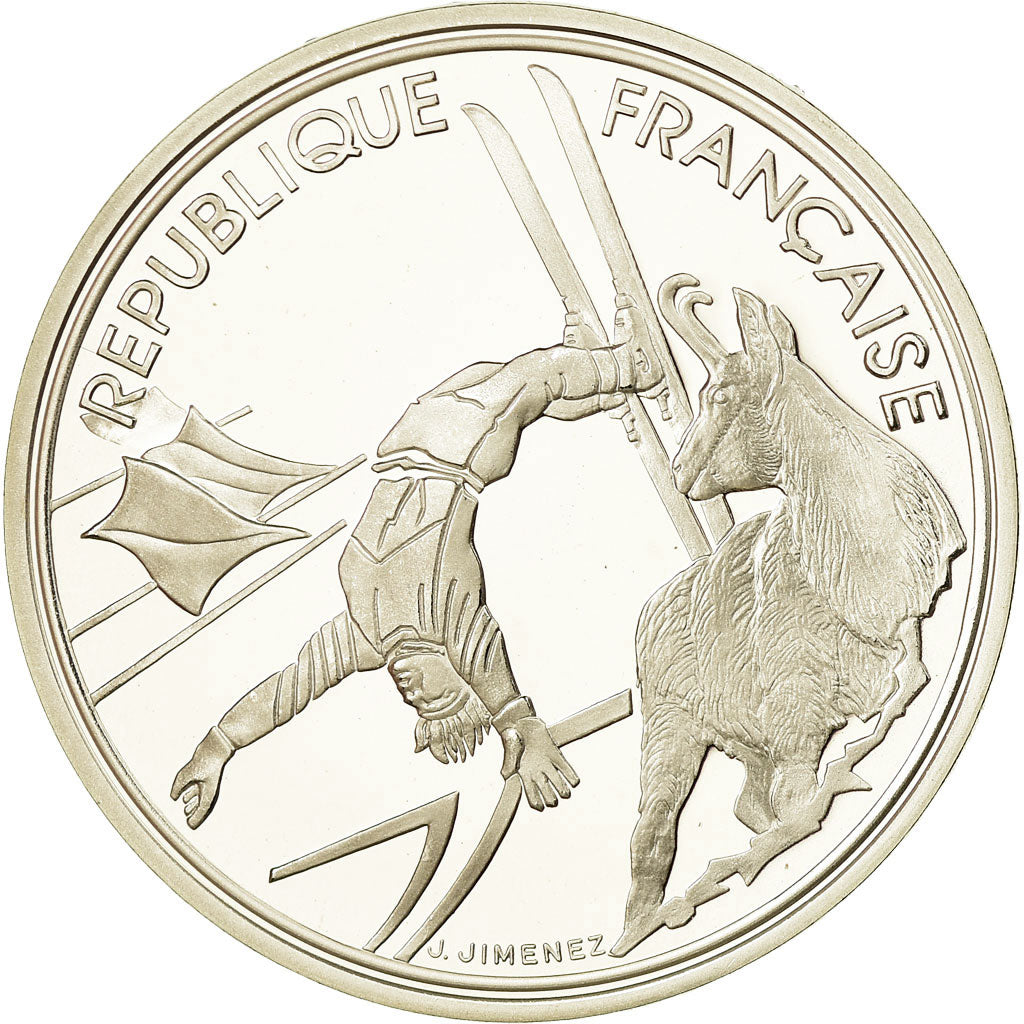 Moneda, Francia, Free-style skier, 100 Francs, 1990, BE, FDC, Plata, KM:983