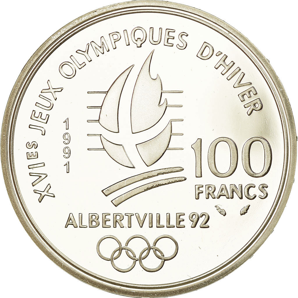 Munten, Frankrijk, Hockey players, 100 Francs, 1991, BE, FDC, Zilver, KM:993