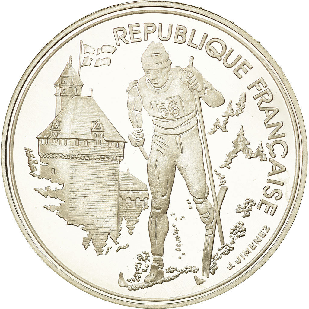 Moneda, Francia, Cross-country skier, 100 Francs, 1991, BE, FDC, Plata, KM:994