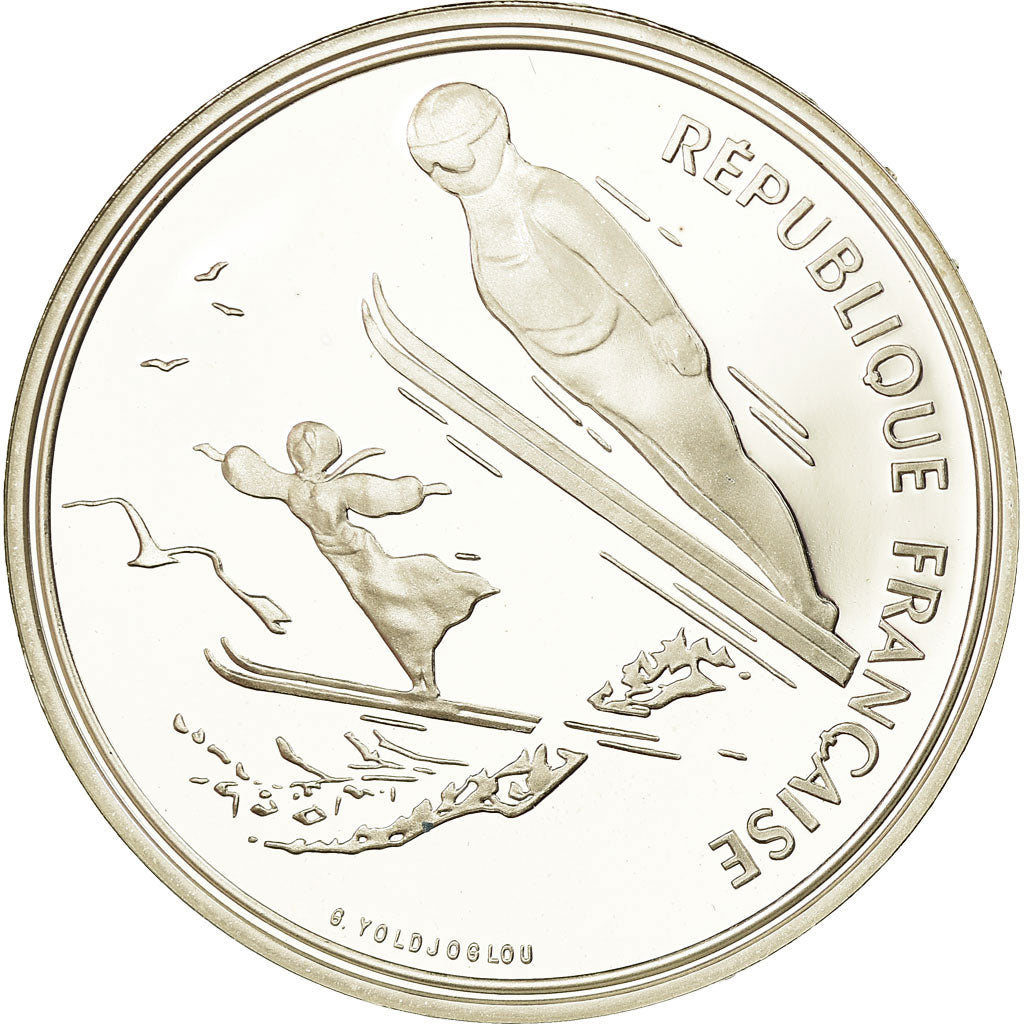 Munten, Frankrijk, Ski jumpers, 100 Francs, 1991, BE, FDC, Zilver, KM:995