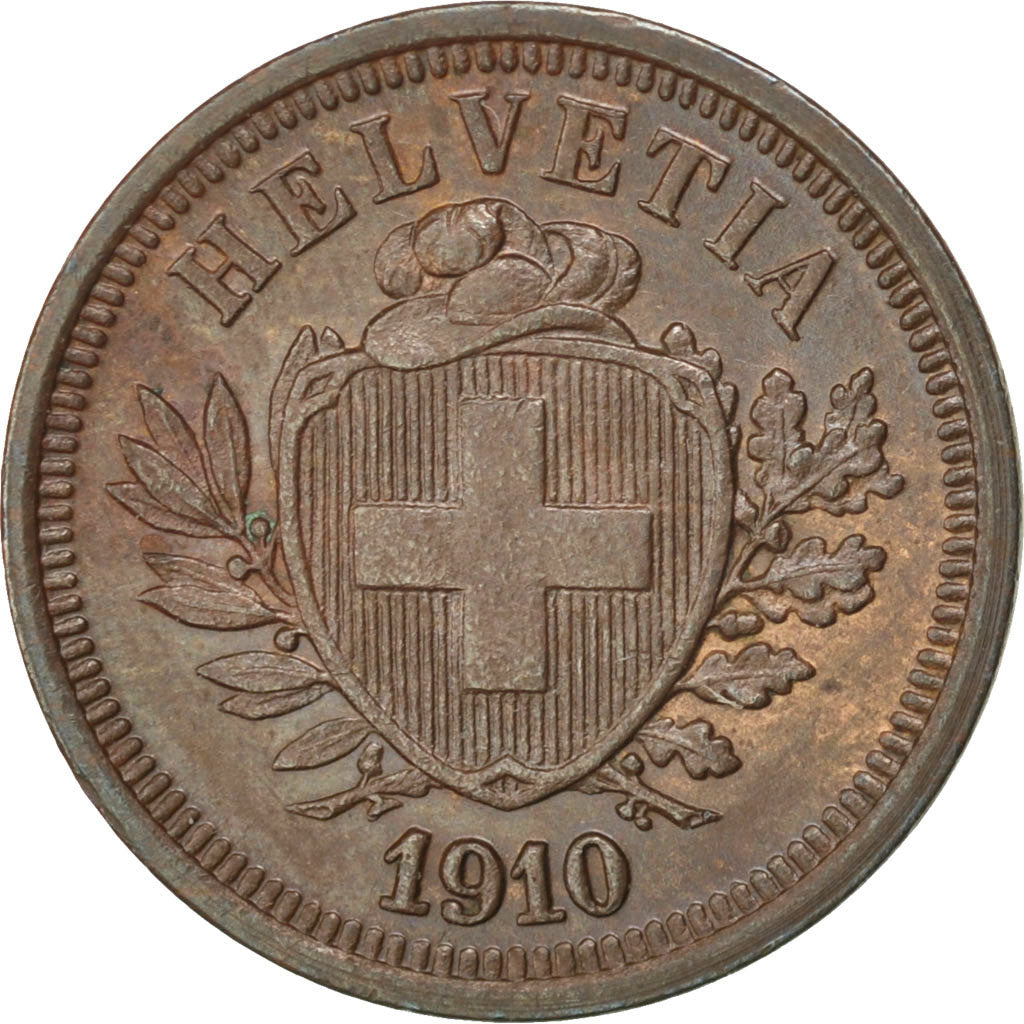 SWITZERLAND, Rappen, 1910, Bern, KM #3.2, AU(50-53), Bronze, 16, 1.48