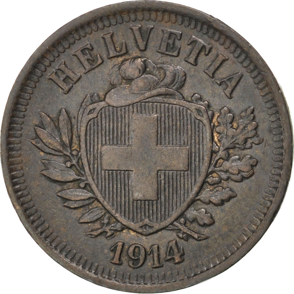 SWITZERLAND, Rappen, 1914, Bern, KM #3.2, AU(50-53), Bronze, 16, 1.46