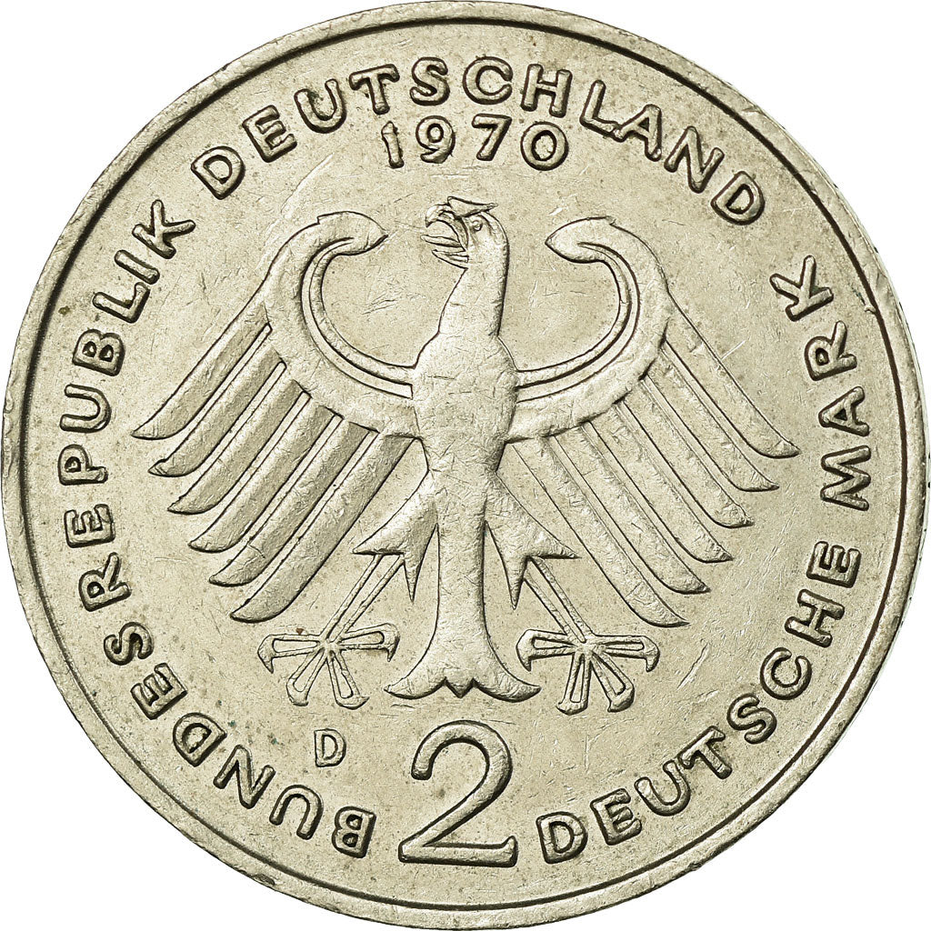 Munten, Federale Duitse Republiek, 2 Mark, 1970, Munich, ZF, Copper-Nickel Clad