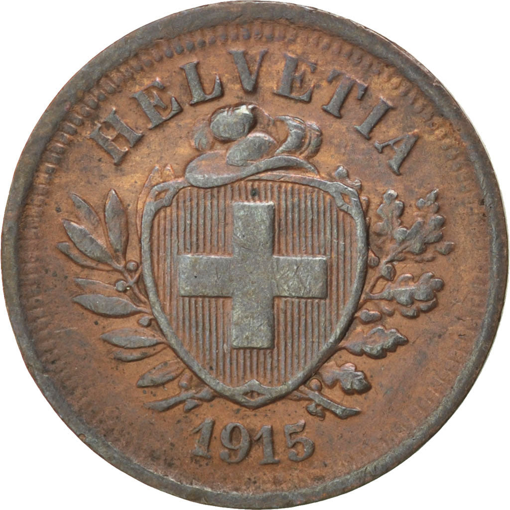 SWITZERLAND, Rappen, 1915, Bern, KM #3.2, AU(50-53), Bronze, 16, 1.47