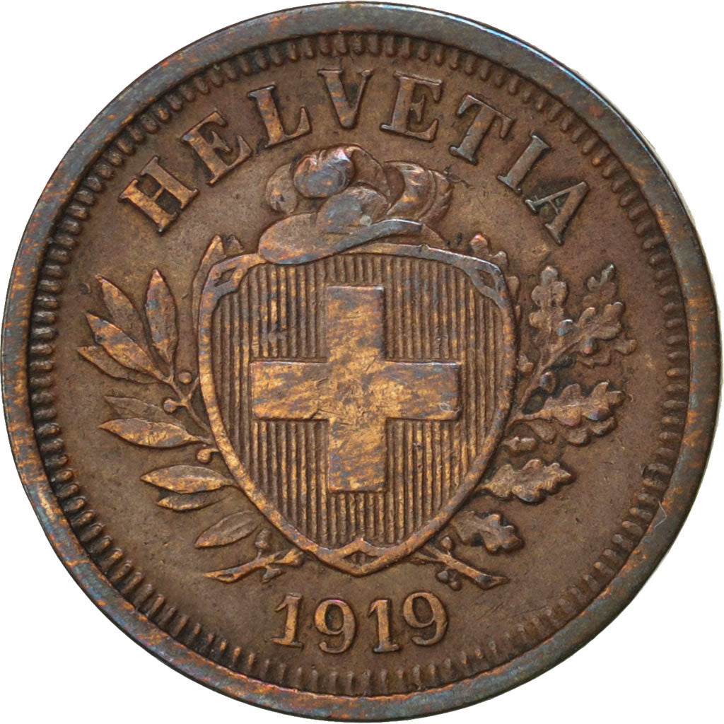 SWITZERLAND, Rappen, 1919, Bern, KM #3.2, EF(40-45), Bronze, 16, 1.46