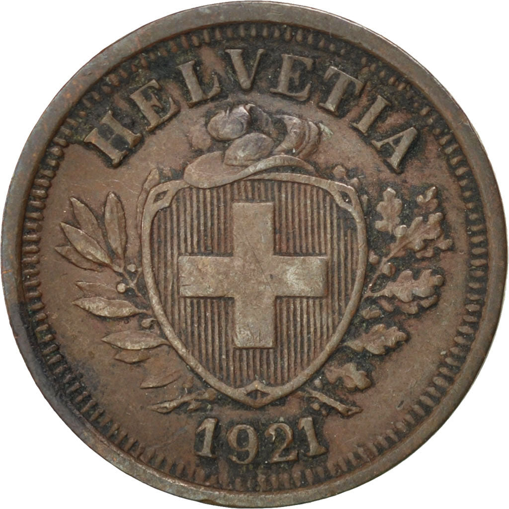 SWITZERLAND, Rappen, 1921, Bern, KM #3.2, AU(50-53), Bronze, 16, 1.50