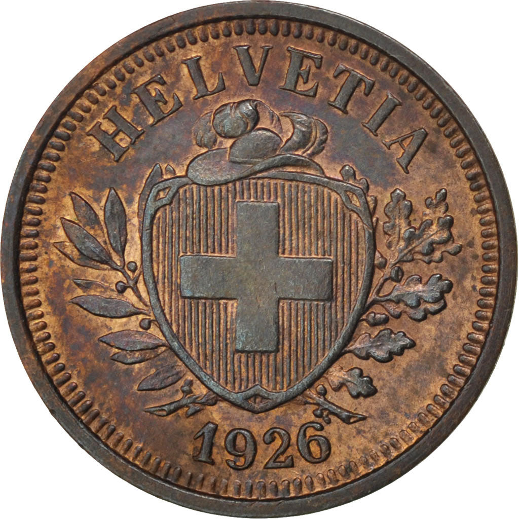 SWITZERLAND, Rappen, 1926, Bern, KM #3.2, MS(60-62), Bronze, 16, 1.49