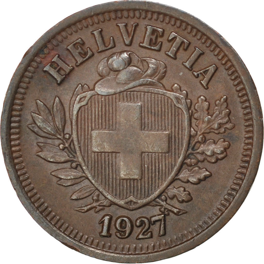 SWITZERLAND, Rappen, 1927, Bern, KM #3.2, EF(40-45), Bronze, 16, 1.51