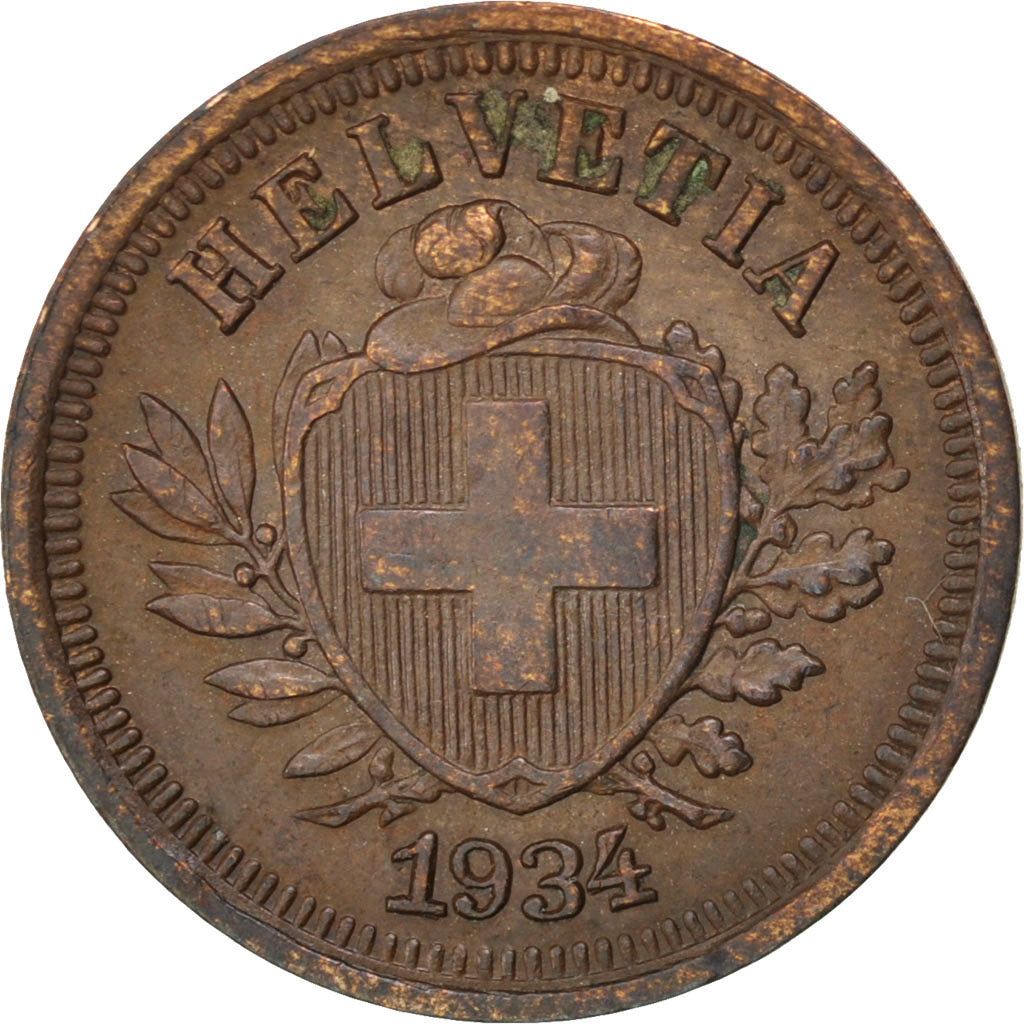 Svizzera, Rappen, 1934, Bern, BB, Bronzo, KM:3.2