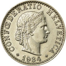Coin, Switzerland, 20 Rappen, 1934, Bern, AU(55-58), Nickel, KM:29