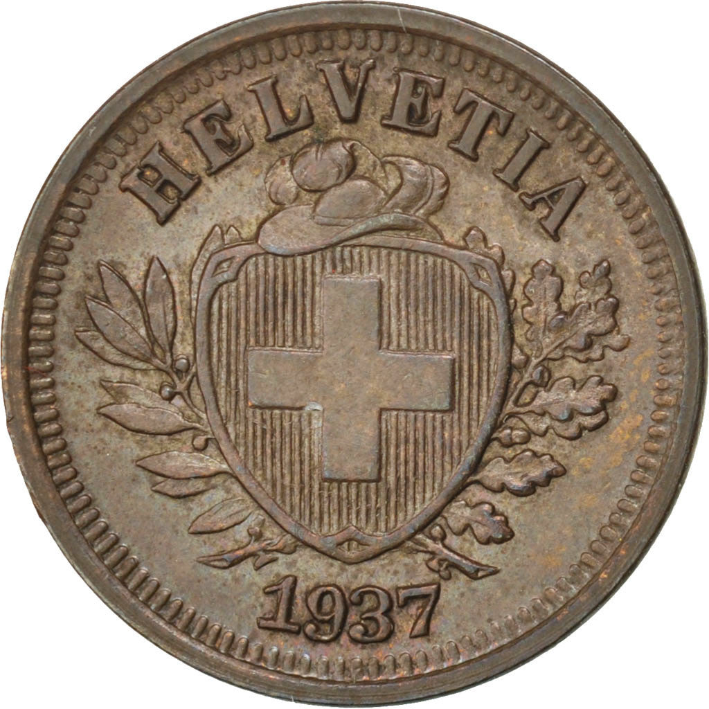Coin, Switzerland, Rappen, 1937, Bern, AU(55-58), Bronze, KM:3.2