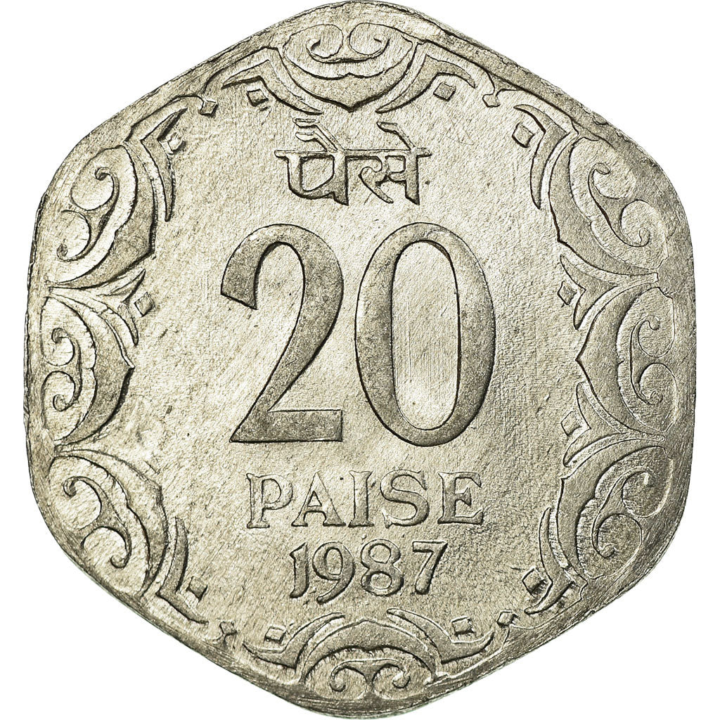Coin, INDIA-REPUBLIC, 20 Paise, 1987, AU(55-58), Aluminum, KM:44