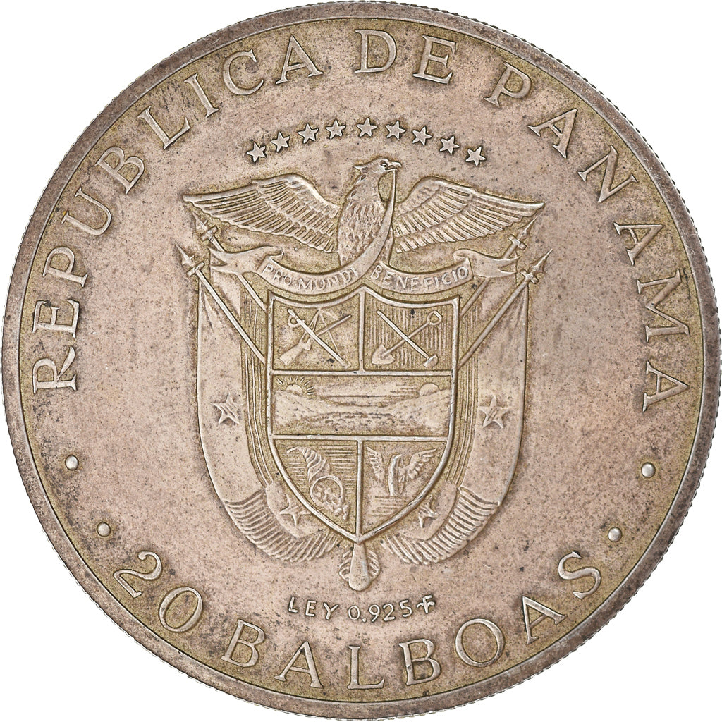 Coin, Panama, 20 Balboas, 1974, U.S. Mint, AU(55-58), Silver, KM:31