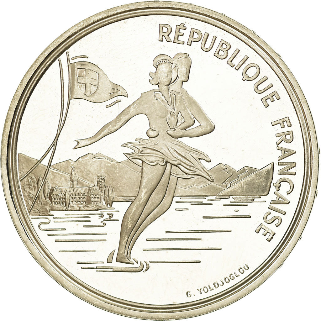 Moneda, Francia, Ice Skating Couple, 100 Francs, 1989, BE, EBC+, Plata, KM:972