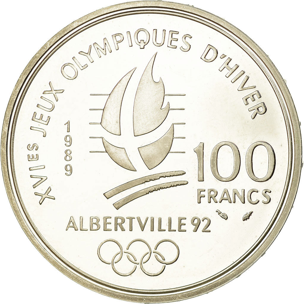 Moneda, Francia, Ice Skating Couple, 100 Francs, 1989, BE, EBC+, Plata, KM:972