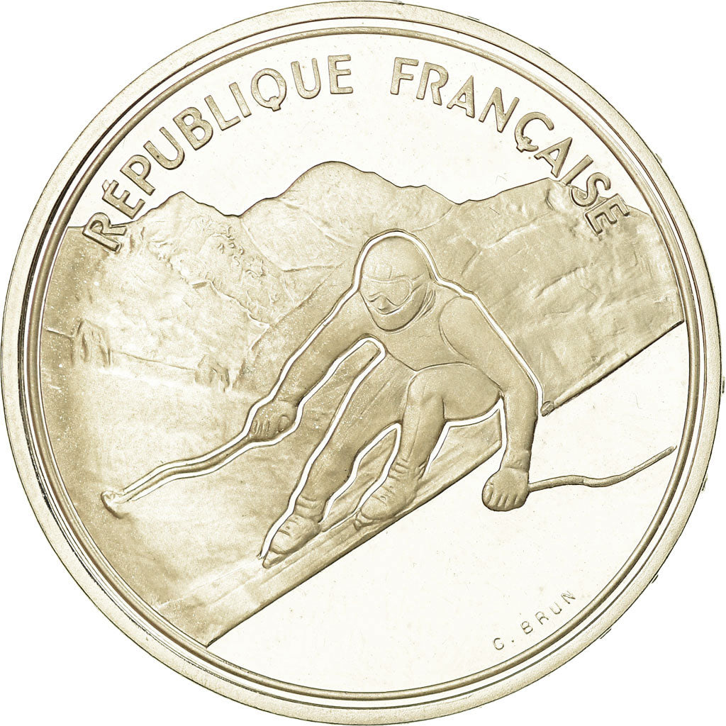Moneda, Francia, Alpine skiing, 100 Francs, 1989, BE, EBC+, Plata, KM:971