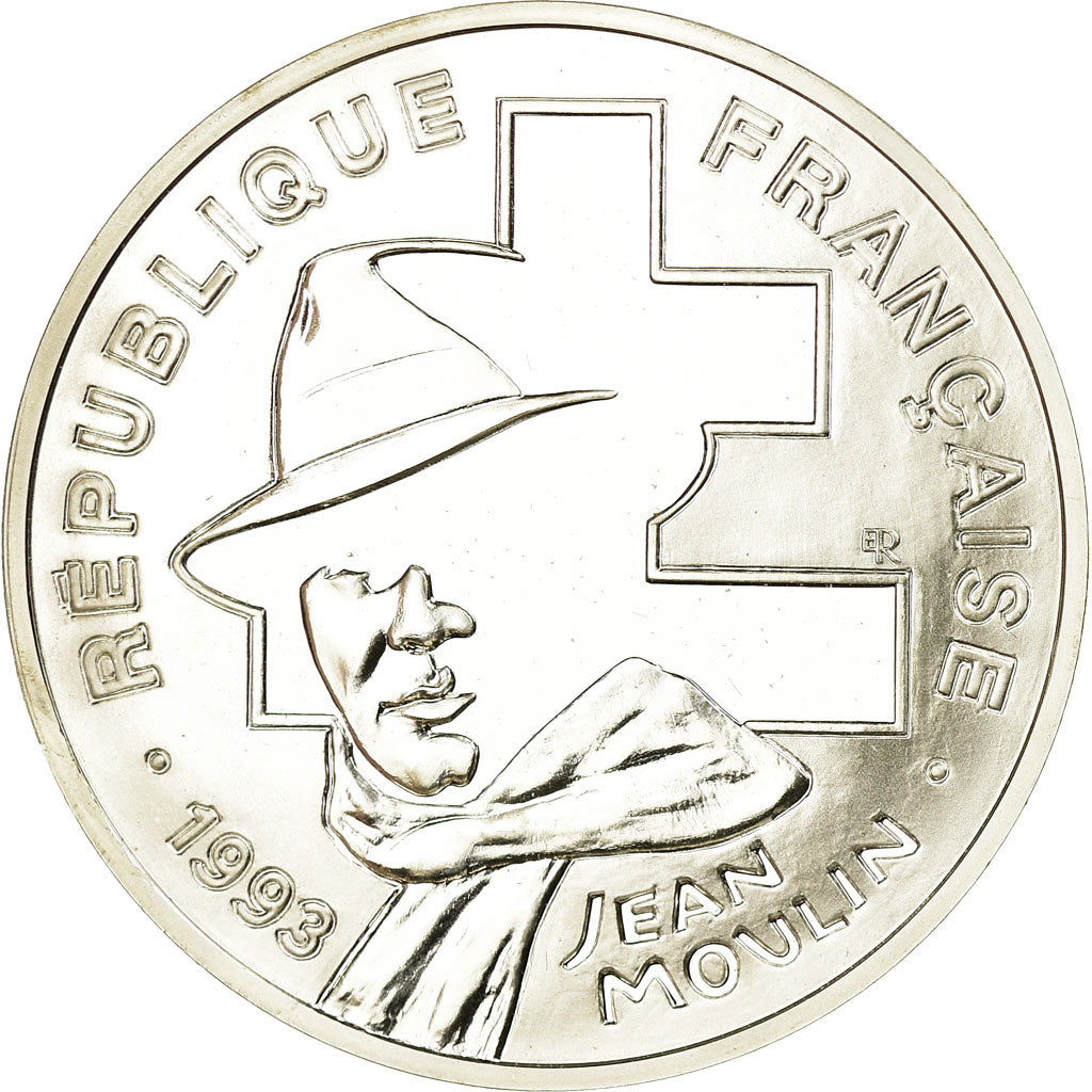 Moneda, Francia, Jean Moulin, 100 Francs, 1993, BE, FDC, Plata, KM:1023