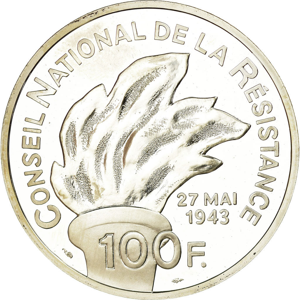 Moneda, Francia, Jean Moulin, 100 Francs, 1993, BE, FDC, Plata, KM:1023