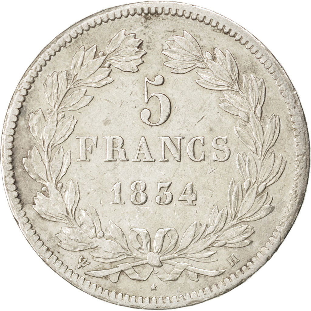 FRANCE, Louis-Philippe, 5 Francs, 1834, La Rochelle, KM #749.5, EF(40-45),...