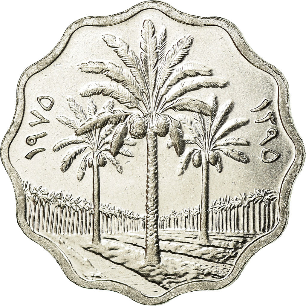 Coin, Iraq, 5 Fils, 1975/AH1395, MS(63), Stainless Steel, KM:141
