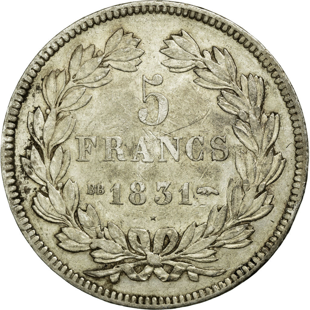 Coin, France, Louis-Philippe, 5 Francs, 1831, Strasbourg, AU(50-53), Silver