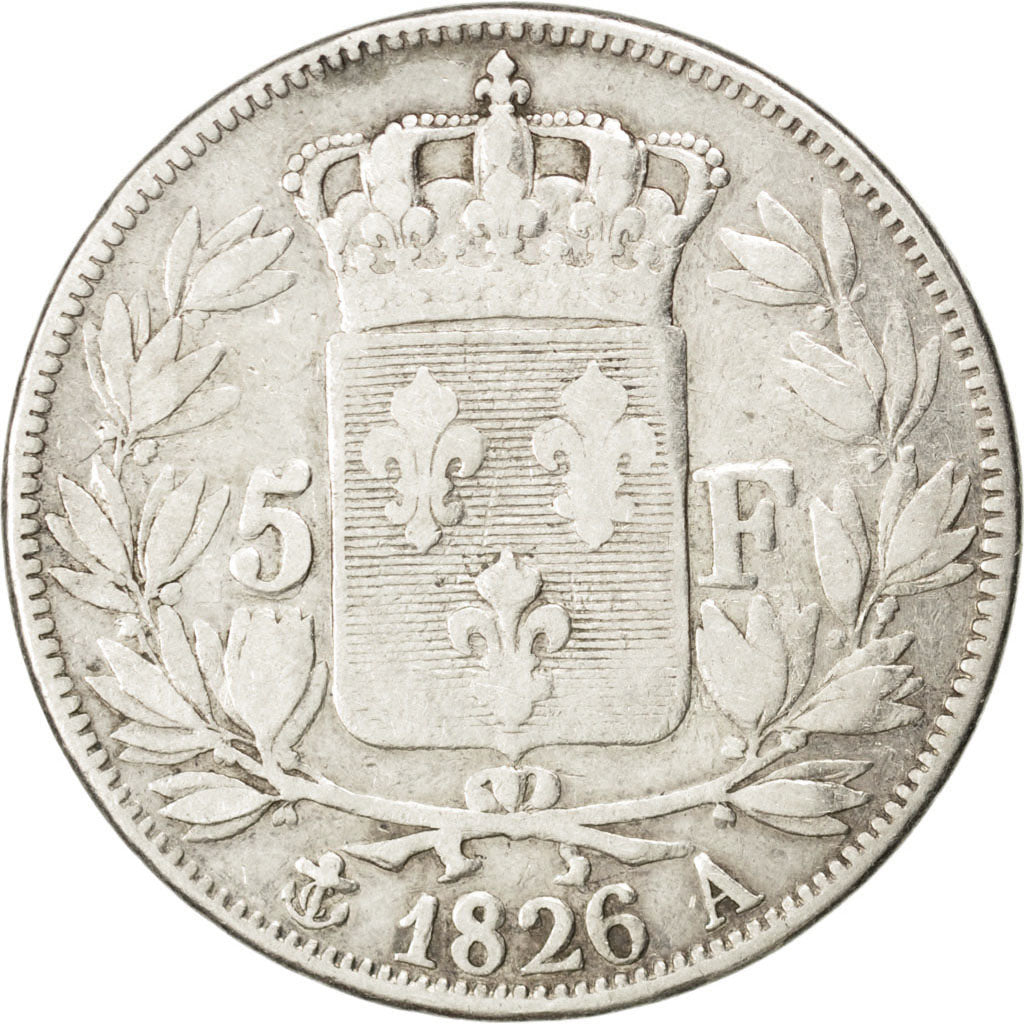 FRANCE, Charles X, 5 Francs, 1826, Paris, KM #720.1, VF(30-35), Silver, Gadoury.