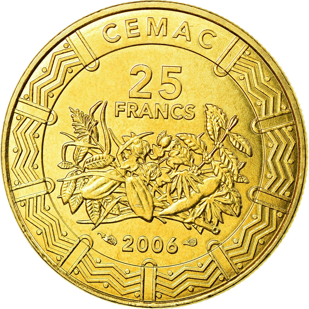 Coin, Central African States, 25 Francs, 2006, Paris, MS(63), Brass, KM:20