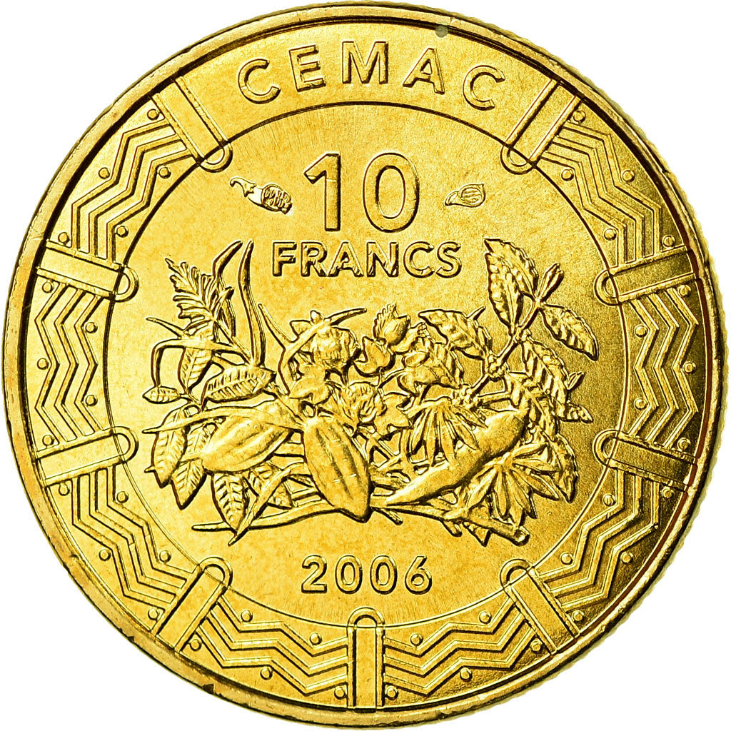 Coin, Central African States, 10 Francs, 2006, Paris, MS(63), Brass, KM:19
