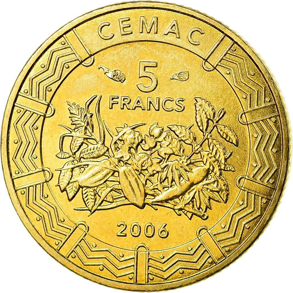 Coin, Central African States, 5 Francs, 2006, Paris, MS(63), Brass, KM:18